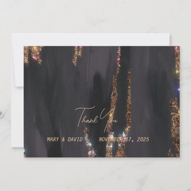 Black Gold Glitter Foil Thank You Card (Front)