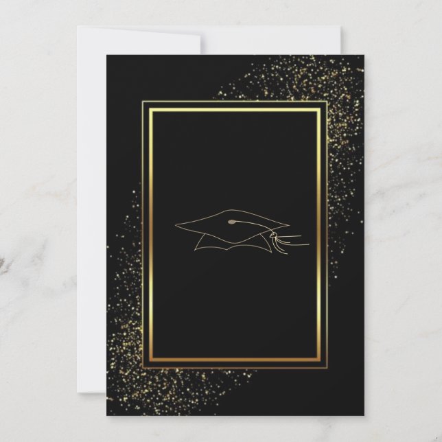 Black Gold Glitter Framed Graduation Invitation (Back)