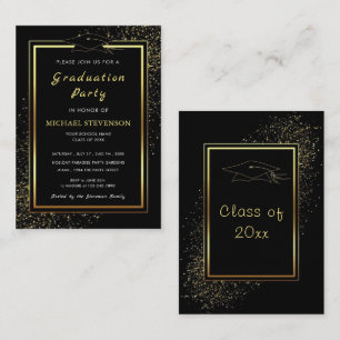 Black Gold Glitter Framed Graduation Invitation