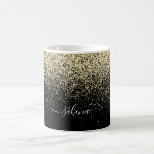 Black Gold Glitter Girly Monogram Coffee Mug