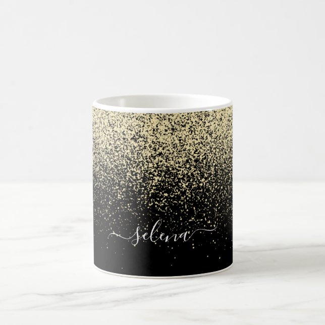 Black Gold Glitter Girly Monogram Coffee Mug (Center)