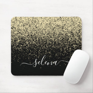 Black Gold Glitter Girly Monogram Mouse Mat