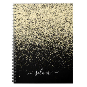 Black Gold Glitter Girly Monogram Notebook