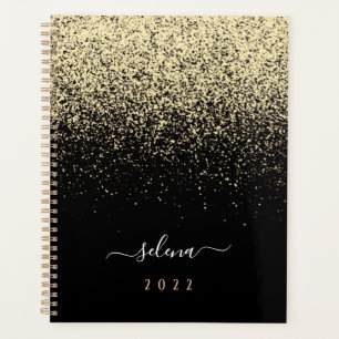 Black Gold Glitter Girly Monogram Planner