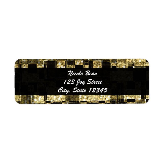 Black Gold Glitter Glam Chic Squares Address Label (Front)