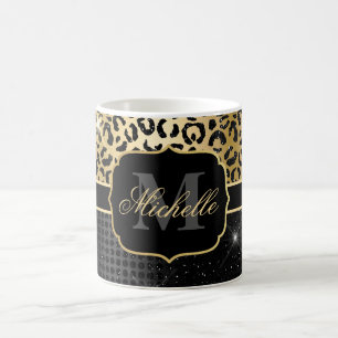 Black & Gold Glitter Glam Leopard Spots & Dots Coffee Mug