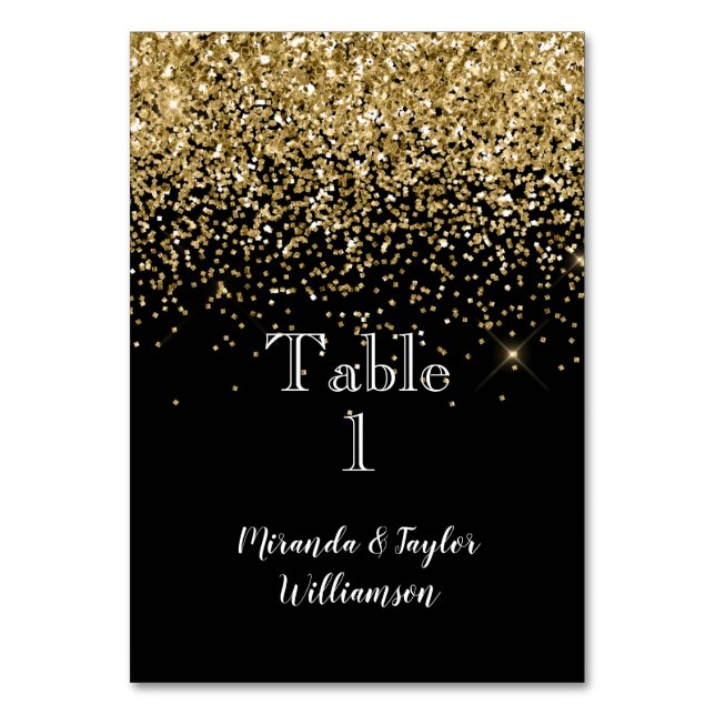 Black Gold Glitter Glam Sparkle Table Number (Front)