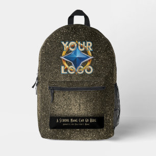 Black & Gold Glitter Glam Stylish Company Logo  Printed Backpack