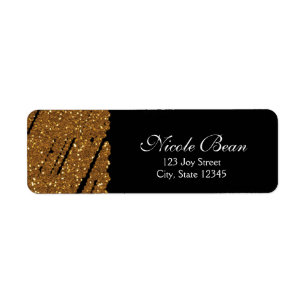 Black & Gold Glitter Glamour Chic Address Labels