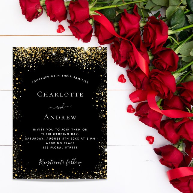 Black gold glitter glamourous wedding invitation (Creator Uploaded)