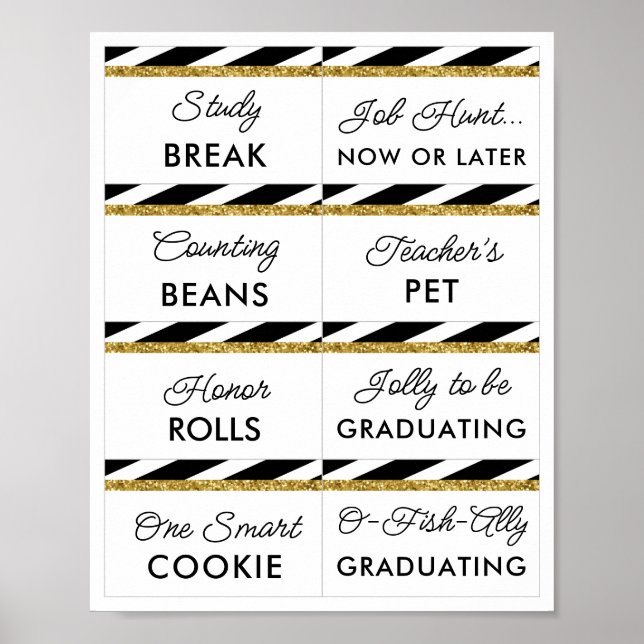 Black Gold Glitter Graduation Candy Bar Signs (Front)