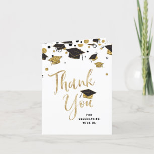 Black & Gold Glitter Graduation Cap Class of 2021 Thank You Card