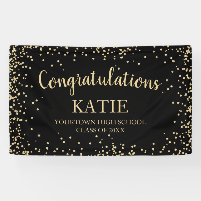 Black Gold Glitter Graduation Congratulations Banner (Horizontal)