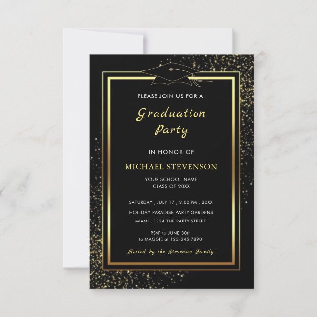 Black Gold Glitter Graduation Invitation (Front)