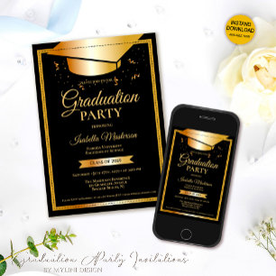 Black Gold Glitter Graduation Party Invitation
