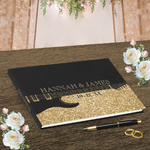 Black & Gold Glitter Guitar Wedding Guest Book