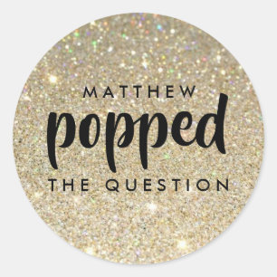 Black Gold Glitter He Popped the Question Classic Round Sticker