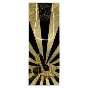 Black Gold Glitter High Heel Shoes Wine Gift Bag