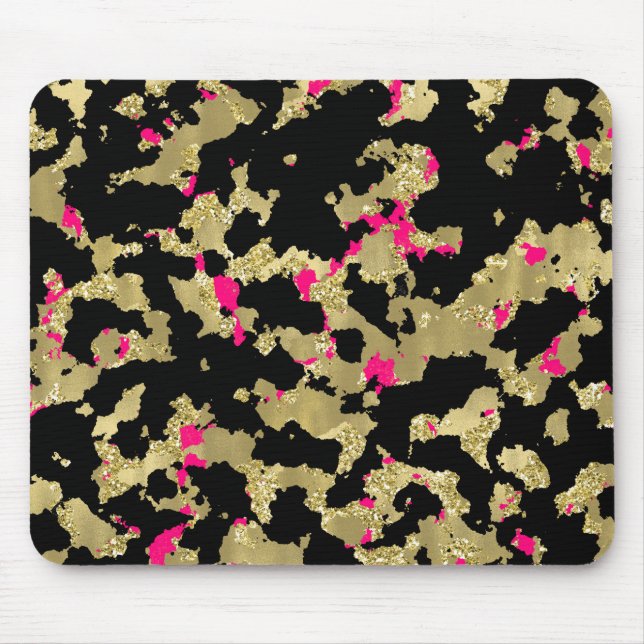 Black Gold Glitter Hot Pink Abstract Peeling Glam Mouse Mat (Front)