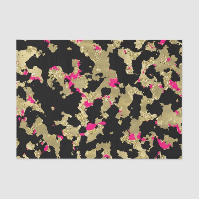 Black Gold Glitter Hot Pink Abstract Peeling Glam Tissue Paper (Front)