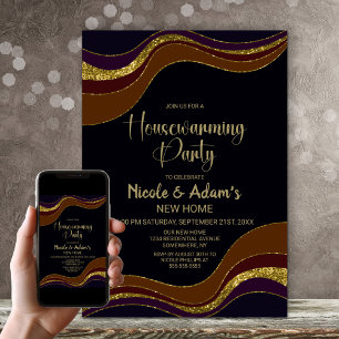 Black Gold Glitter Housewarming Party Invitation