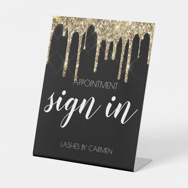 Black gold glitter lash appointment Sign (Front)
