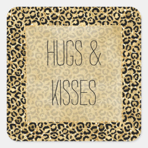 Black Gold Glitter Leopard Print  Square Sticker