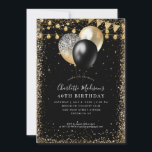 Black Gold Glitter Lights Balloon Any Age Birthday Invitation<br><div class="desc">Modern Elegant Black Gold Glitter Lights Balloon Any Age Birthday</div>