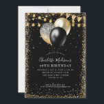 Black Gold Glitter Lights Balloon Any Age Birthday Invitation<br><div class="desc">Modern Elegant Black Gold Glitter Lights Balloon Any Age Birthday</div>