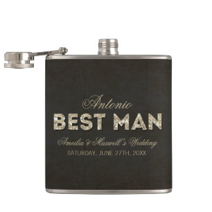 Black & Gold Glitter Look Best Man Flask