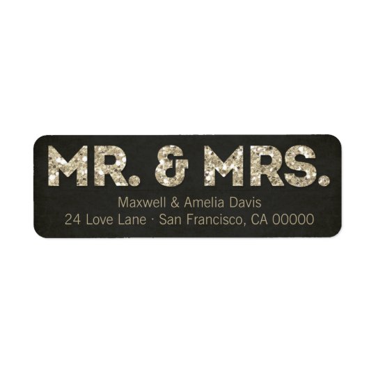 Black & Gold Glitter Look Mr. & Mrs. Labels