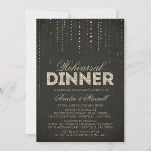 Black & Gold Glitter Look Rehearsal Dinner Invite