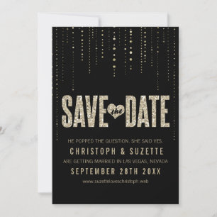 Black & Gold Glitter Look Save The Dates Date