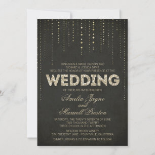 Black & Gold Glitter Look Wedding Invitation