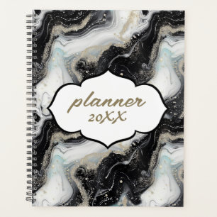Black Gold Glitter Marble Modern Planner