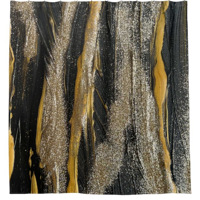 Black Gold Glitter Marble Pretty Elegant Luxury  Shower Curtain (Front)