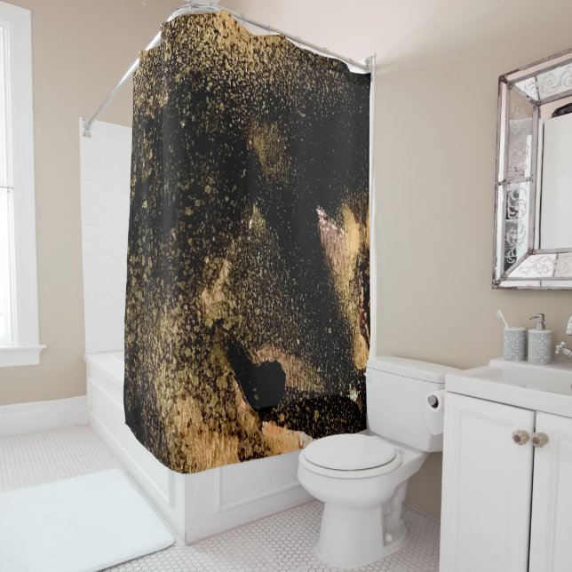 Black Gold Glitter Marble Pretty Elegant Luxury Shower Curtain (In Situ)