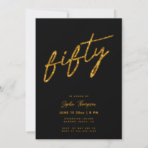 Black Gold Glitter Minimalist Elegant 50 Birthday Invitation