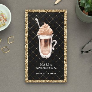 Black Gold Glitter Mocha Latte Coffee Shop Business Card