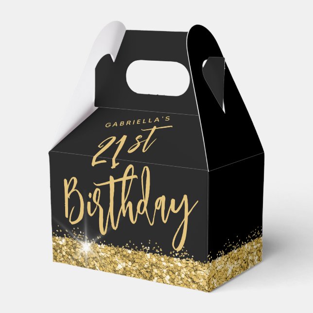 Black Gold Glitter Modern Birthday Party Favour Box (Front Side)