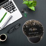 Black gold glitter monogram initails name gel mouse mat<br><div class="desc">A classic,  stylish black background. Decorated with faux gold glitter dust. Personalise and add your first name,  monogram initials and full name.</div>