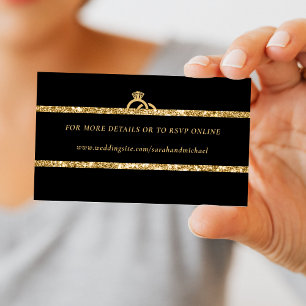 Black & Gold Glitter Monogram Wedding Details RSVP Enclosure Card