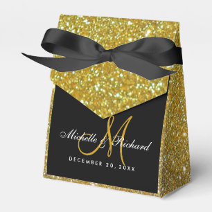 Black Gold Glitter Monogram Wedding Favour Box