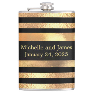 Black Gold Glitter Monogram Wedding  Hip Flask