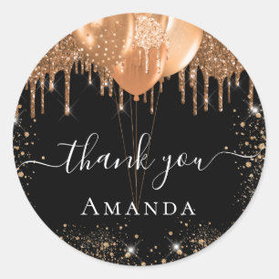 Black gold glitter name thank you classic round sticker