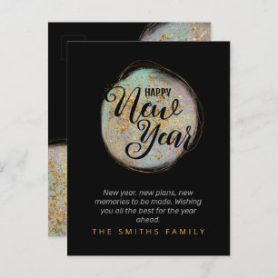 Black Gold Glitter New Year Postcard