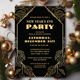 Black Gold Glitter New Year's Eve Party Invitation