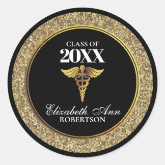 Black|Gold Glitter Nurse Graduation Classic Round Sticker
