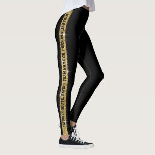 Black Gold Glitter Personalised Athletic Stripe Leggings