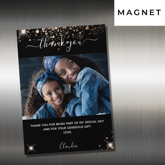 Black gold glitter photo thank you magnet (Creator Uploaded)